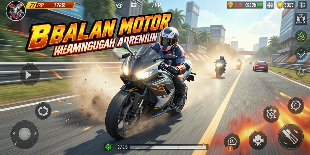Tampilan gameplay menarik dalam balapan motor yang intens.