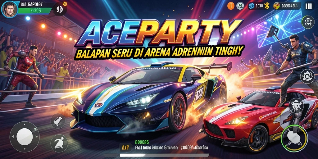 Tampilan screenshot gameplay ACEPARTY yang memukau saat balapan.