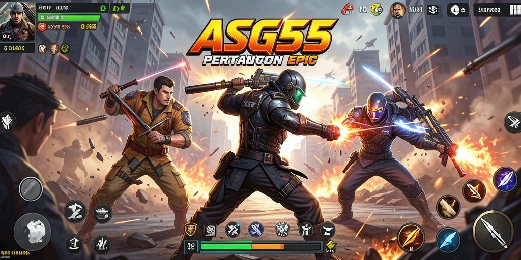 Screenshot ASG55 menampilkan pemain dalam pertempuran epik.