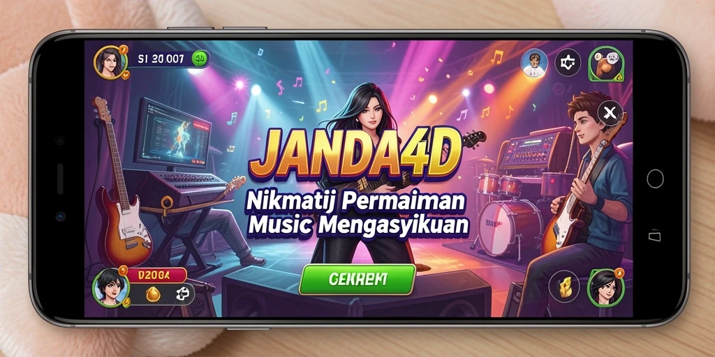 Tampilan screenshot utama JANDA4D yang menampilkan gameplay musik yang seru.