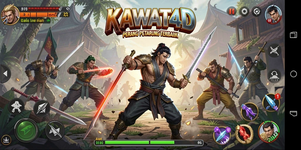 Screenshot utama KAWAT4D menampilkan duel seru antar petarung.