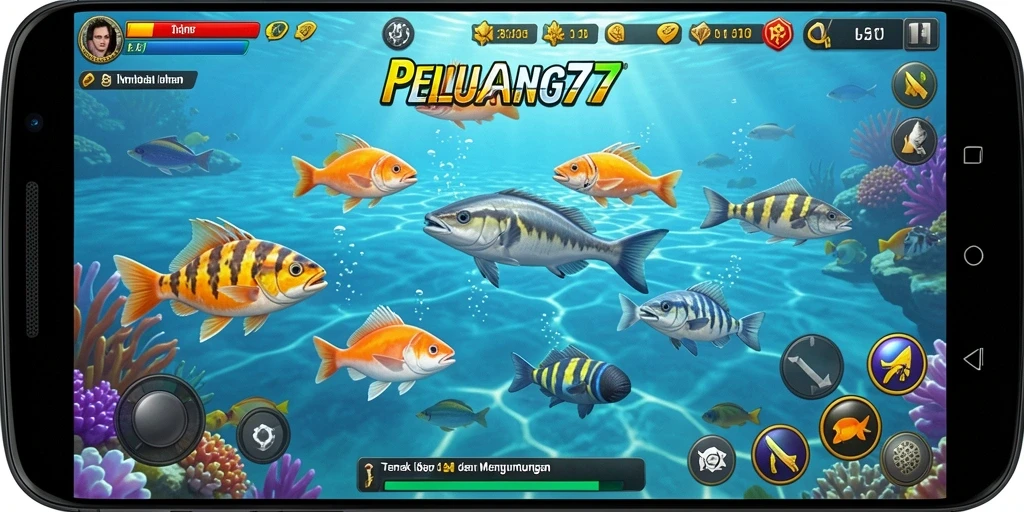 Screenshot gameplay PELUANG77 yang menunjukkan keseruan tembak ikan.