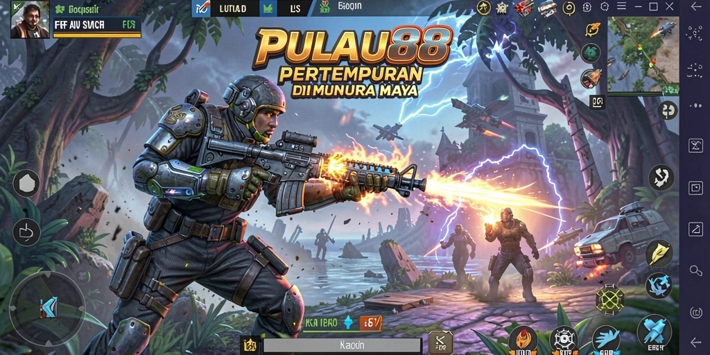 Screenshot gameplay PULAU88 menampilkan aksi intens pertempuran FPS.