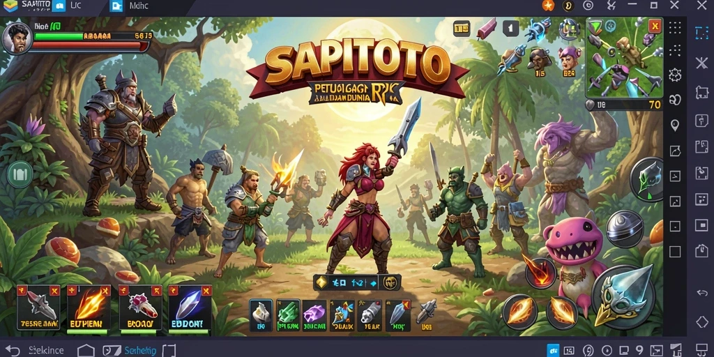 Tampilan gameplay <strong>SAPITOTO</strong> dengan pertarungan epik dan eksplorasi dunia fantastis.
