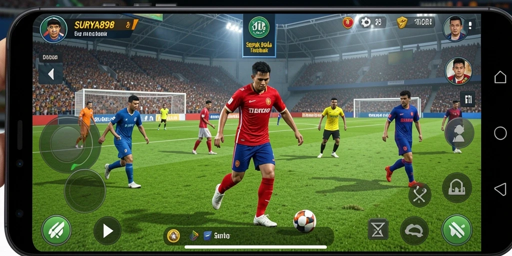 Tampilan gameplay menarik dari SURYA898 dengan aksi sepak bola yang mendebarkan.