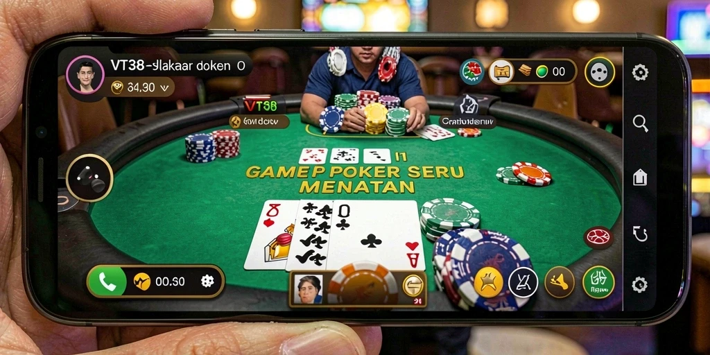 Tampilan gameplay VT38 dengan suasana Poker yang mendebarkan.
